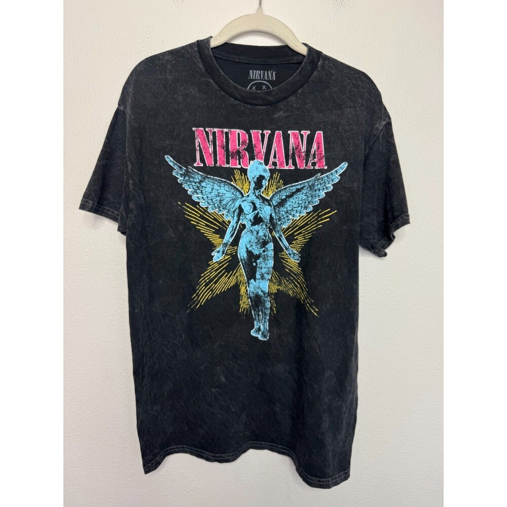 Nirvana Medium Utero Graphic Band Tee Black Acid Wash Short Sleeve Oversize NWOT